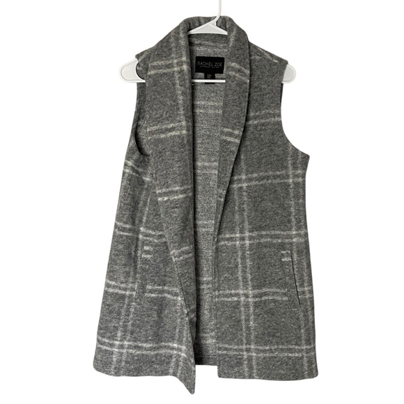 Rachel Zoe Jackets & Blazers - Rachel Zoe Boiled Wool Long Lapel Vest Windowpane Plaid Grey White Long Sz M